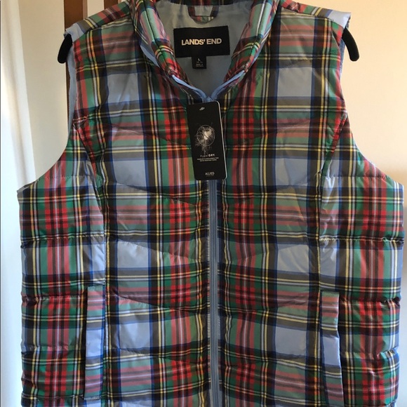 LAND’S END BLUE PLAID DOWN PUFFER VEST NWT ✨L 🎄🎁🏂 - Picture 4 of 9